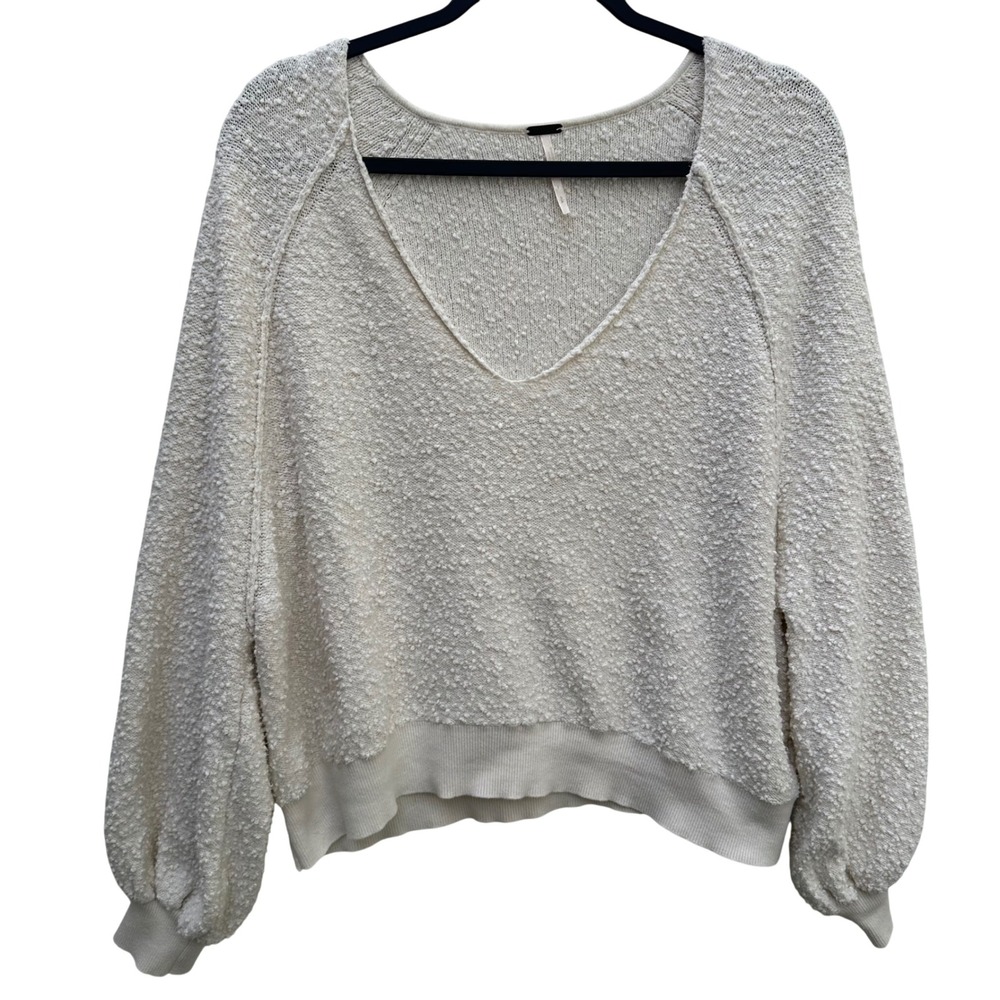 Free People Sweater Women Small Found My Friend Textured V Neck Balloon Sleeve - Picture 2 of 6